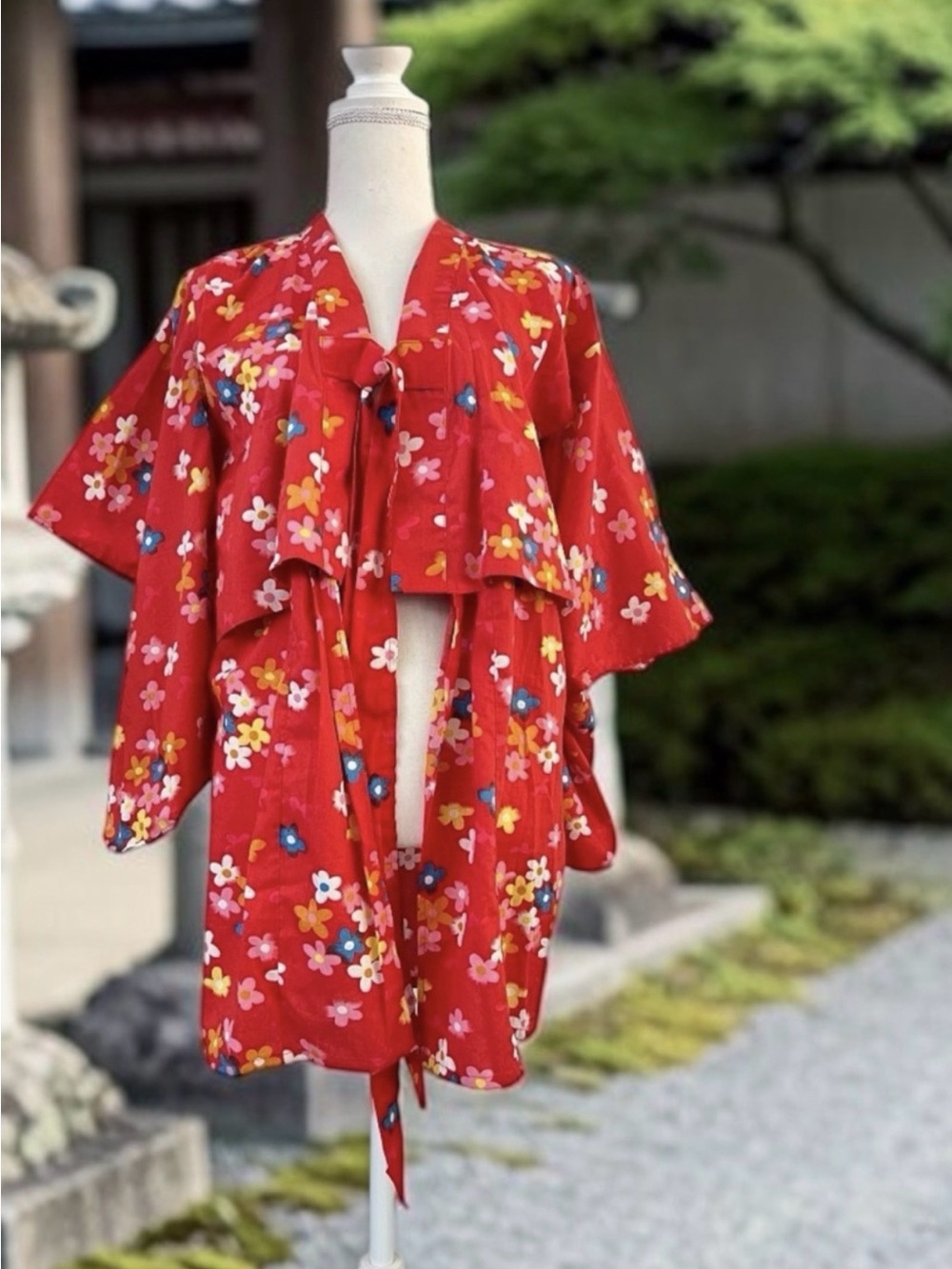 Red Floral Tie-Front Women’s Jacket Kimono